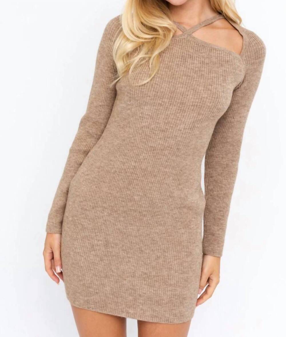 NEW LE LIS morning mocha knit sweater dress in taupe